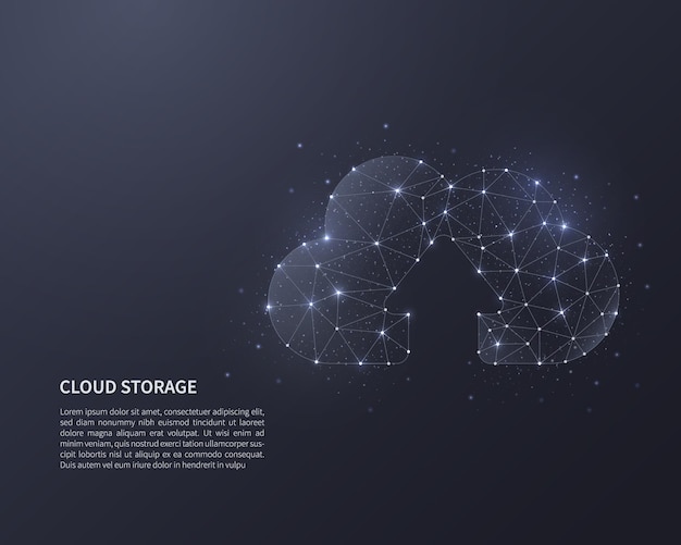 Cloud storage low poly wireframe illustration.