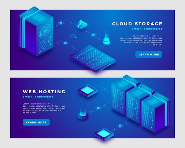 Cloud storage and web hosting concept banner template