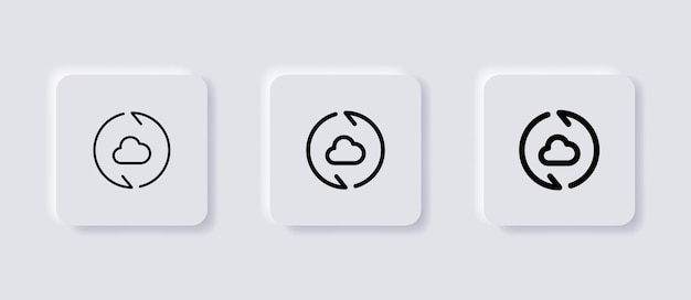 Cloud sync icon with arrow data storage refresh with arrows symbol in neumorphism neumorphic ui