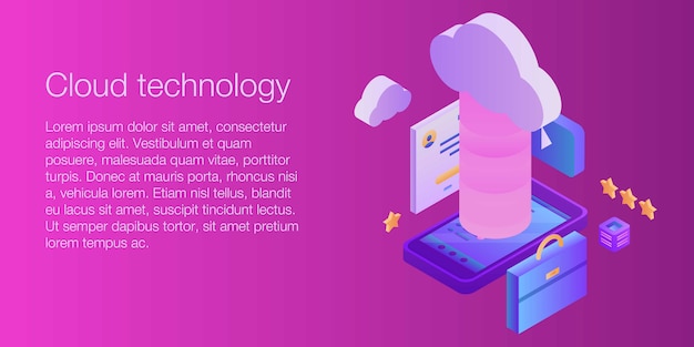 Cloud technology concept banner, isometric style