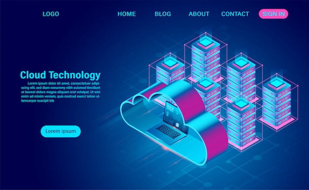 Cloud technology concept. online computing technology. big data flow processing concept. isometric flat design   illustration