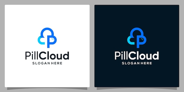 Cloud Technology logo design template with pill capsule logo and initials P Premium vector