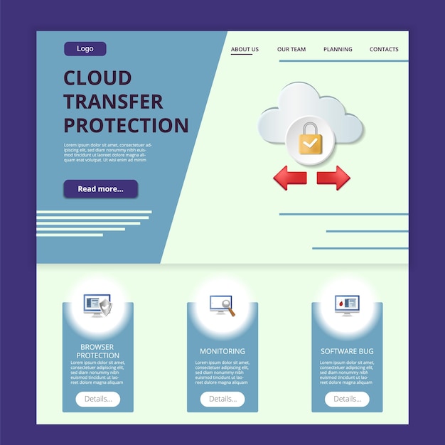 Cloud transfer protection flat landing page website template