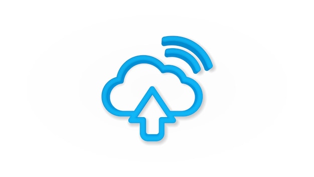 Cloud upload computer technology realistic icon 3d line vector illustration Top view