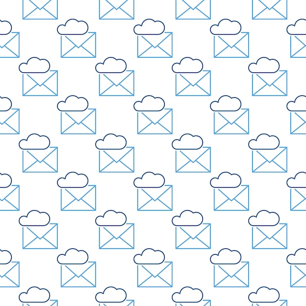 Cloud with Envelope vector Online Email line seamless pattern