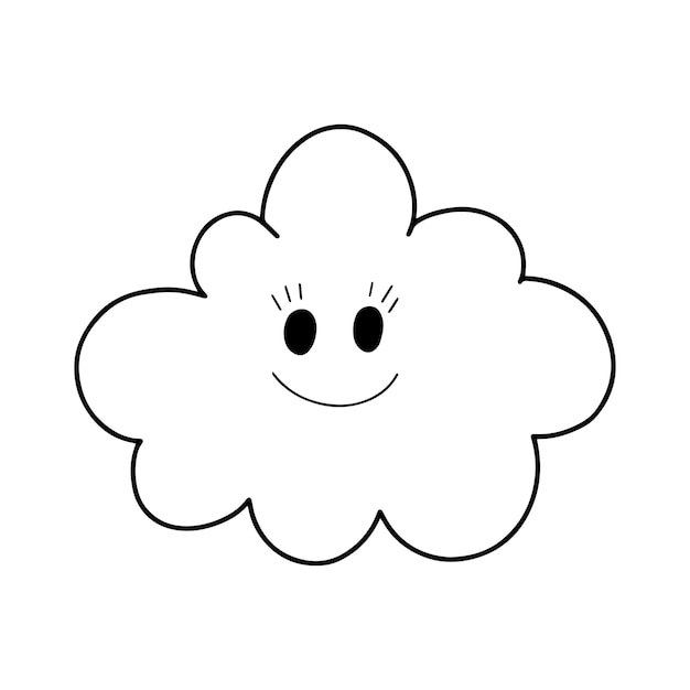 Cloud with eyes and smile weather phenomenon doodle linear coloring cartoon