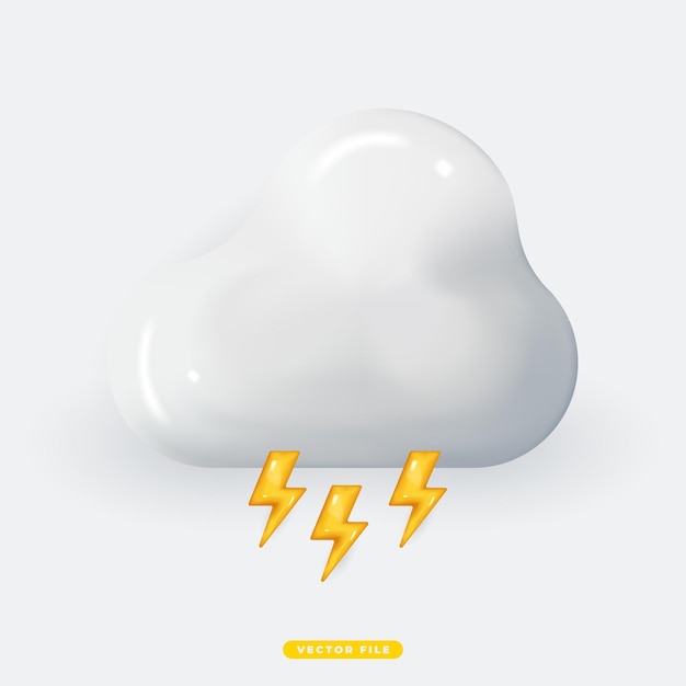 Cloud with Lightning 3D Realistic Weather Icon Isolated Vector Illustration Realistic 3D icon design for mobile app and website