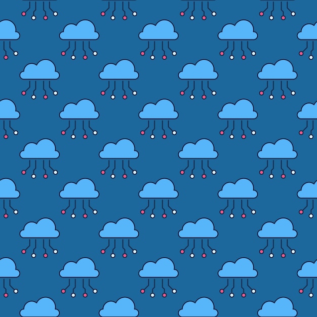 Cloud with Neural Network Data vector colored seamless pattern