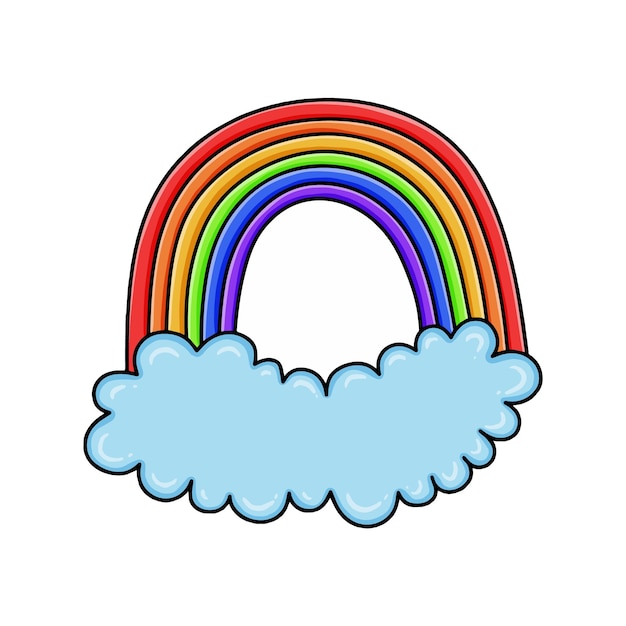 Cloud with rainbow weather phenomenon after rain doodle linear cartoon coloring book