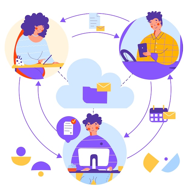 Cloud work service flat vector illustration remote work digital communication