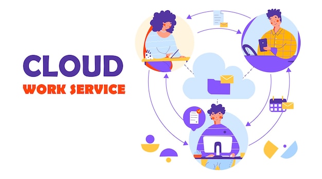 Cloud work service flat vector landing page template remote work digital communication