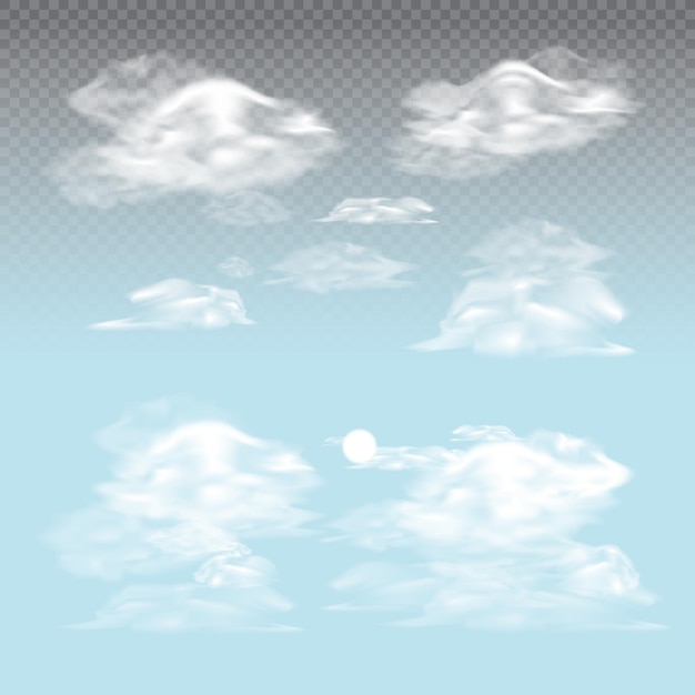 Clouds isolated on blue and translucid gradient background