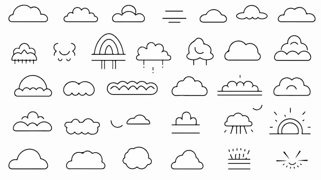 Vector clouds line art vector icon set isolated on white background