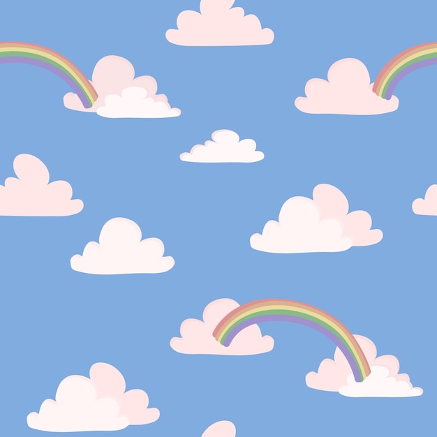 Clouds and rainbow seamless pattern vector illustration