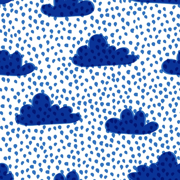 Clouds and raindrops seamless pattern vector illustration