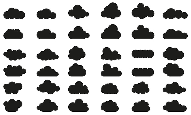 Clouds in the sky Abstract black cloud set isolated on white background Vector illustration