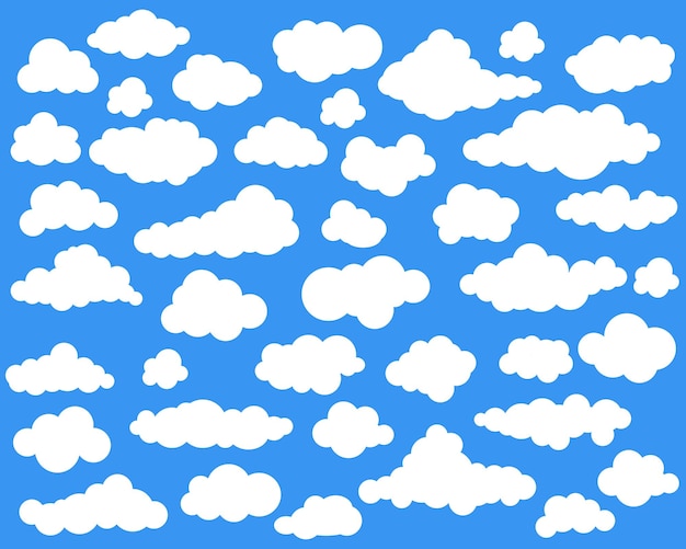 Clouds in the sky Abstract white cloud set isolated on blue background Vector illustration EPS 10