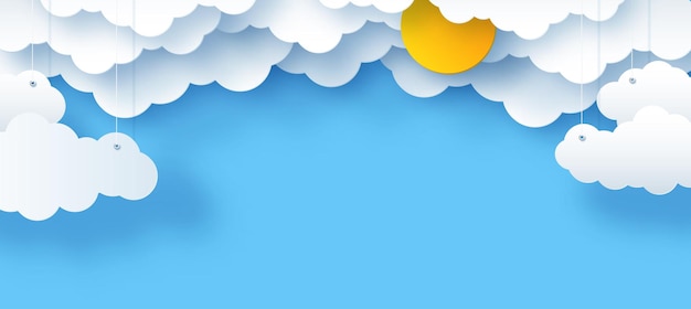 clouds and stars the sun on a blue background Childrens vector illustration of the sky