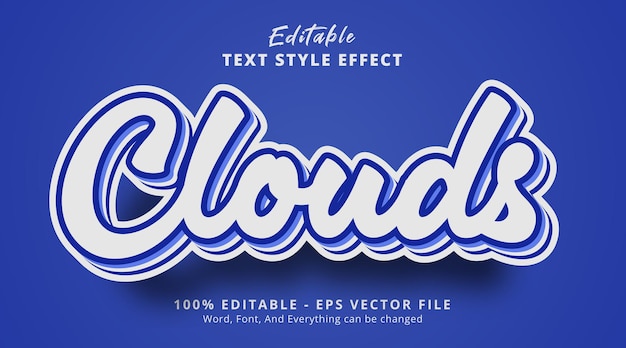 Clouds text on light blue color text effect, editable text effect