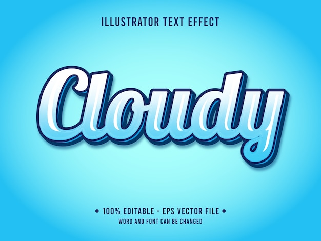 Cloudy editable text effect jelly style with gradient blue color