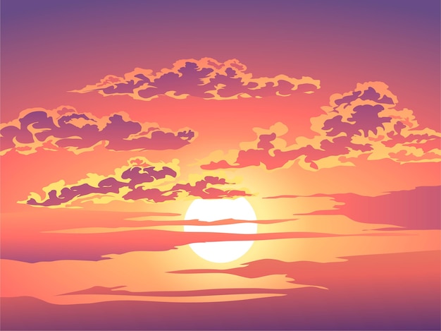 Cloudy sunset sky illustration