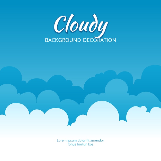 Cloudy . Template of fluffy clouds stylized blue sky banner with place for text