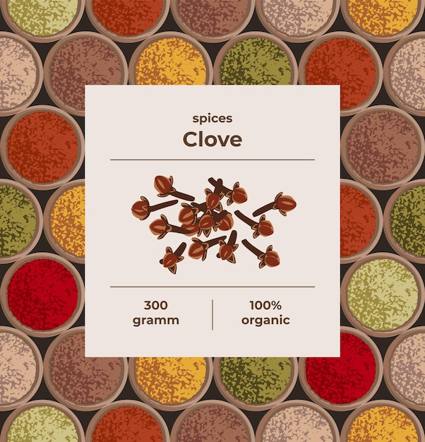 Vector clove spice concept for packaging condiments. seamless background and label. vector illustration