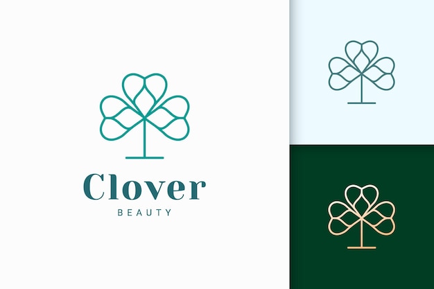 Clover logo in simple line and love shape represent lucky