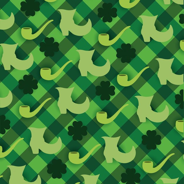 Clovers plants with boots and pipe background