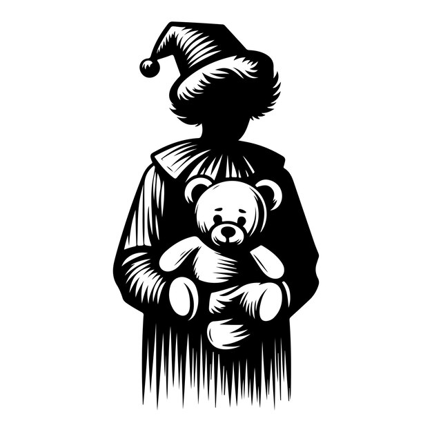 Vector clown holding a teddy bear