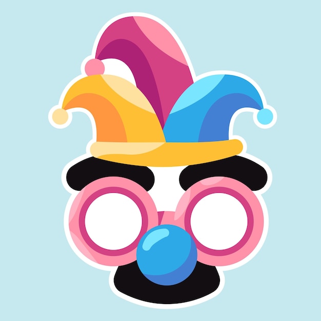 Vector clown mask with hat eyeglasses and mustache smile symbol of joke illustration funny character