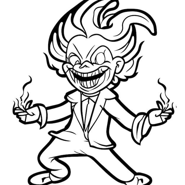 clownfireeater performing with flames vector illustration line art