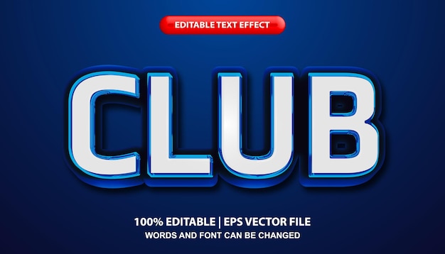 Club editable text effect template, bold font style with glossy effect in blue color