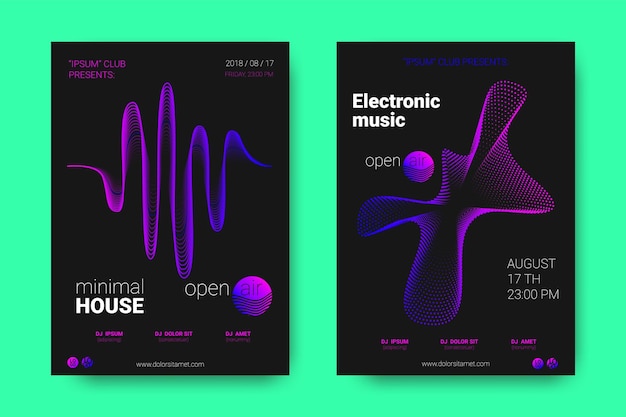 Club posters design electronic music abstract neon posters