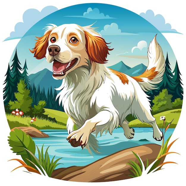 Clumber Spaniel dog enthusiastic runs lake vector