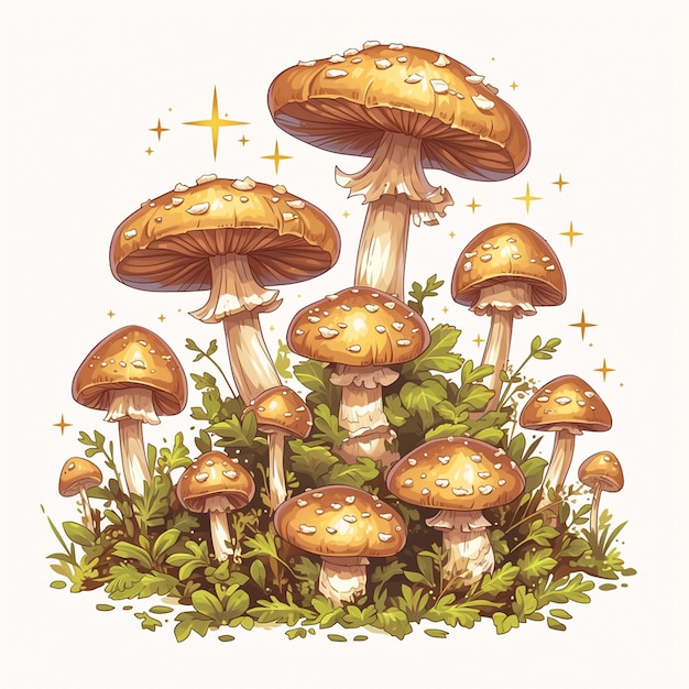 Cluster of Brown Mushrooms with Caps