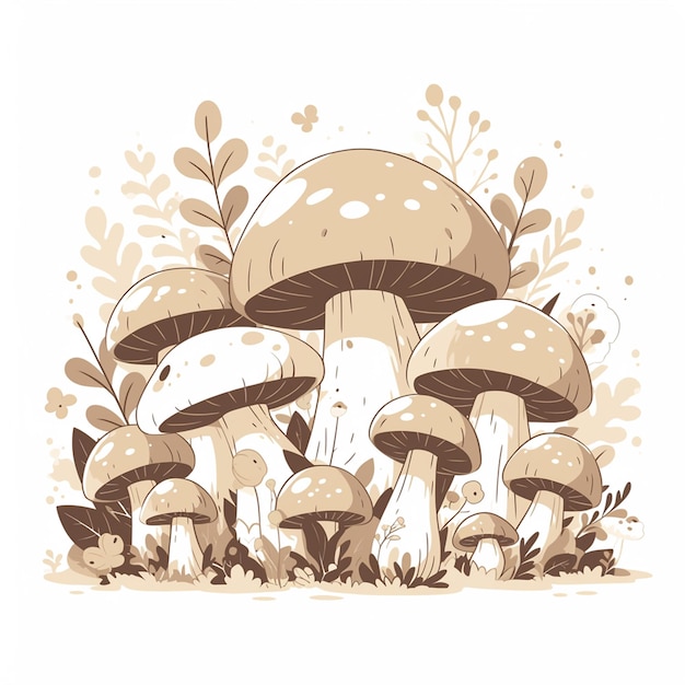 Cluster of Brown Mushrooms with Caps