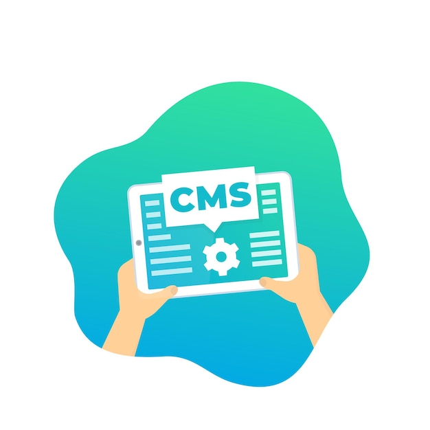 CMS Content management system tablet in hands vector