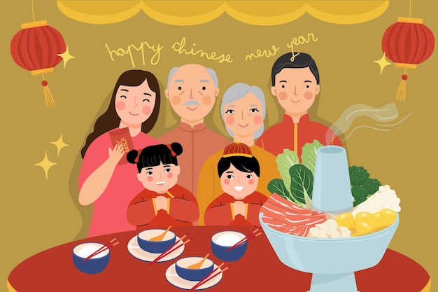 CNY greeting card, happy family dinner  celebrate chinese new year