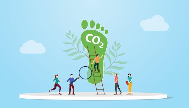 Co2 carbon dioxide footprint concept with people analysis carbondioxide with modern flat style