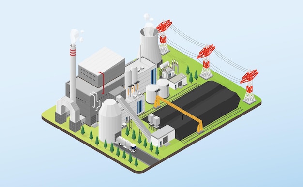 the coal energy coal power plant with isometric graphic