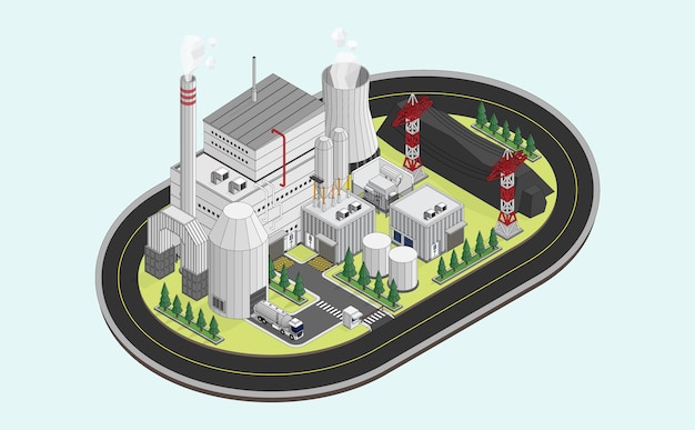 the coal energy coal power plant with isometric graphic