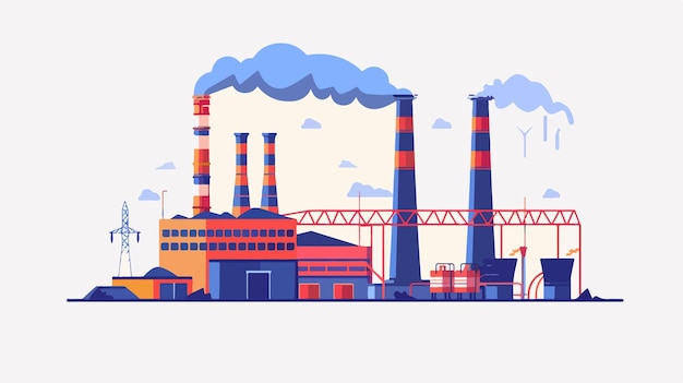 Coalfired Power Plant Station Vector Illustration