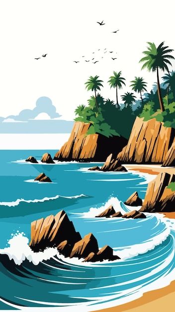 A coast landscape illustration cartoon drawing artwork vector