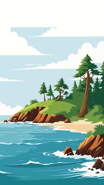 A coast landscape illustration cartoon drawing artwork vector