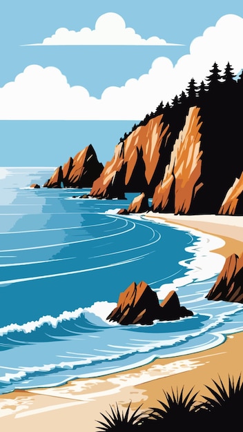 A coast landscape illustration cartoon drawing artwork vector