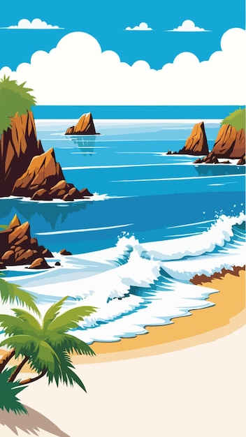 A coast landscape illustration cartoon drawing artwork vector