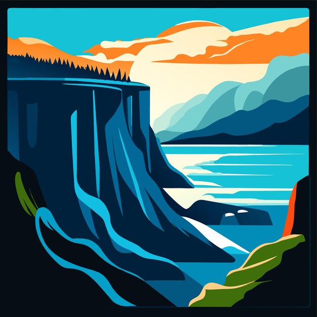 Vector coast vector illustration with cliffs and rocks