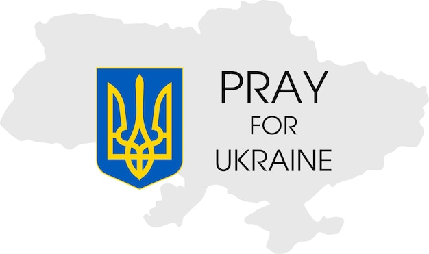 Coat of arms of Ukraine praying for Ukraine concept vector illustration Save Ukraine from Russia