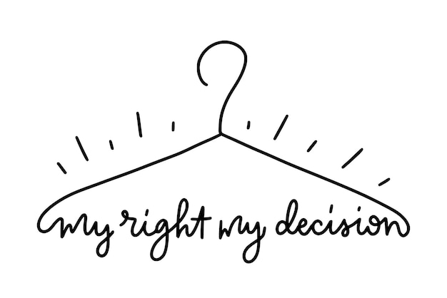 Coat hanger symbol Slogan of My right my decision Protest poster against ban abortion in the USA Illurtation is isolated on a white background Pro Women Rights 1973